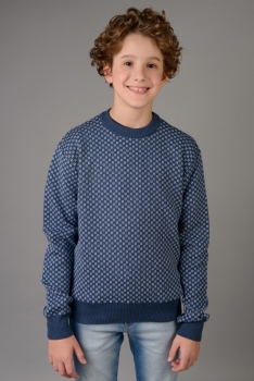 Blusão infantil masculino tipo suéter em tricot gola redonda