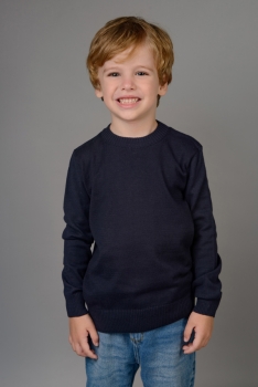 Blusão infantil masculino tipo suéter em tricot gola redonda liso