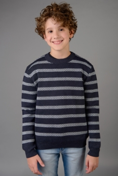 Blusão infantil masculino tipo suéter em tricot gola redonda