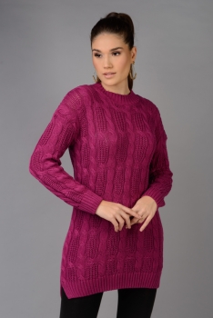 Vestido feminino amplo em tricot gola redonda