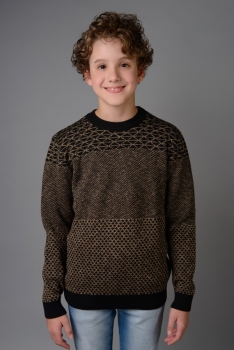 Blusão infantil masculino tipo suéter em tricot desenhos em jacquard gola redonda